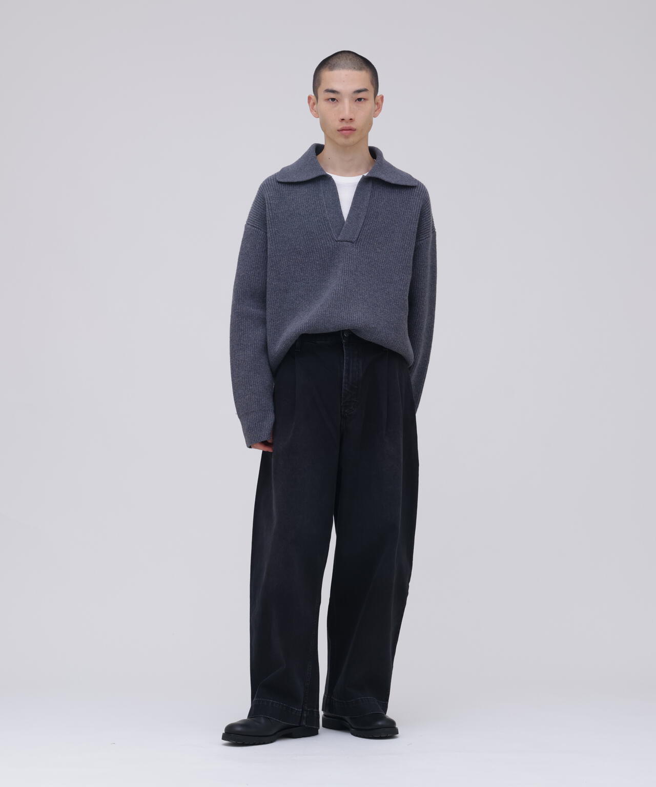[別注]STUDIO NICHOLSON / LAMBSWOOL RIB POLO COLLAR JUMPER