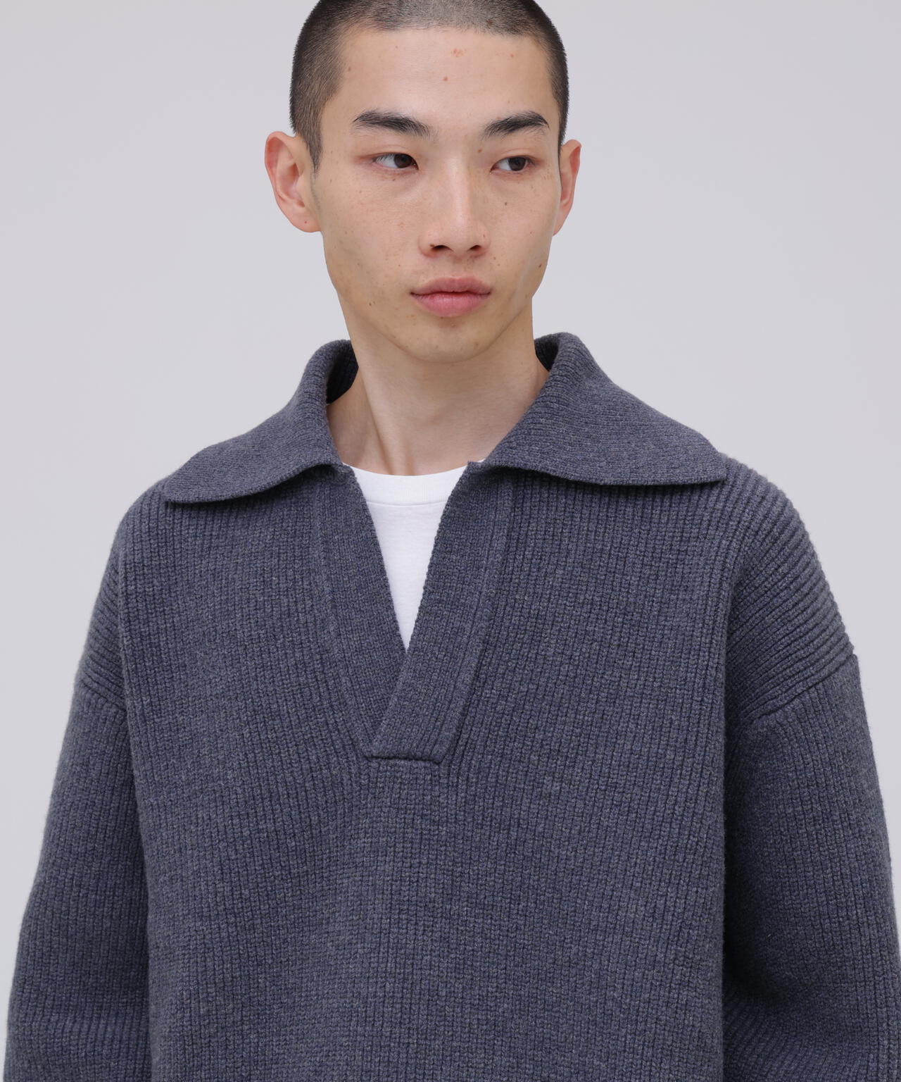 [別注]STUDIO NICHOLSON / LAMBSWOOL RIB POLO COLLAR JUMPER