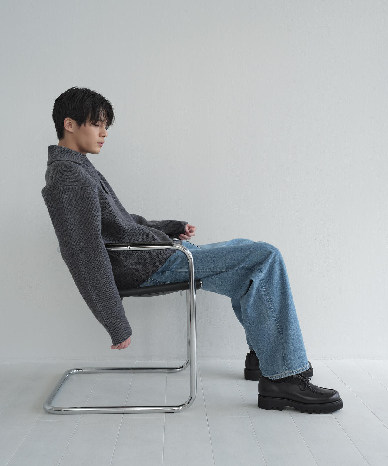 [別注]STUDIO NICHOLSON / LAMBSWOOL RIB POLO COLLAR JUMPER