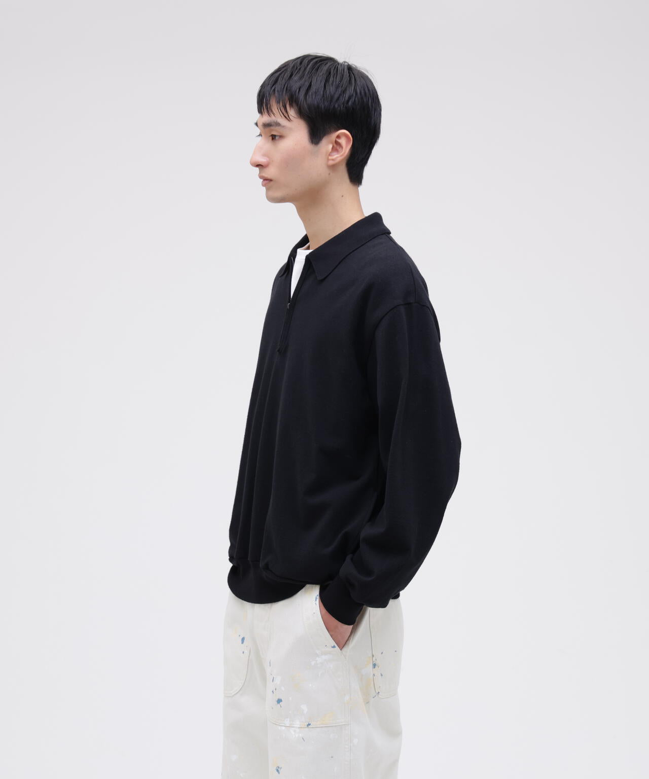 blurhms / COTTON SILK NEP HARF-ZIP PULLOVER