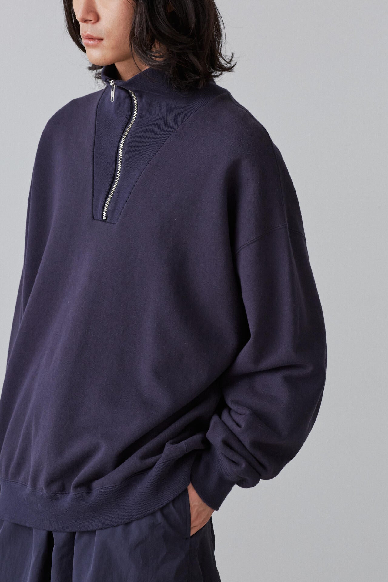 Ｙ / ORGANIC COTTON BLEND HEAVY WEIGHT FLEECE HALF ZIP