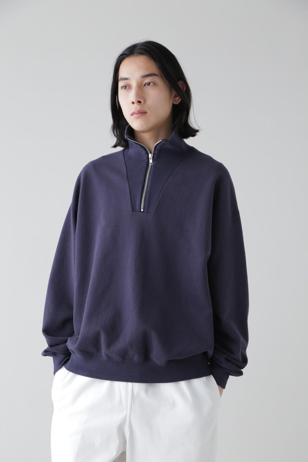 Ｙ / ORGANIC COTTON BLEND HEAVY WEIGHT FLEECE HALF ZIP