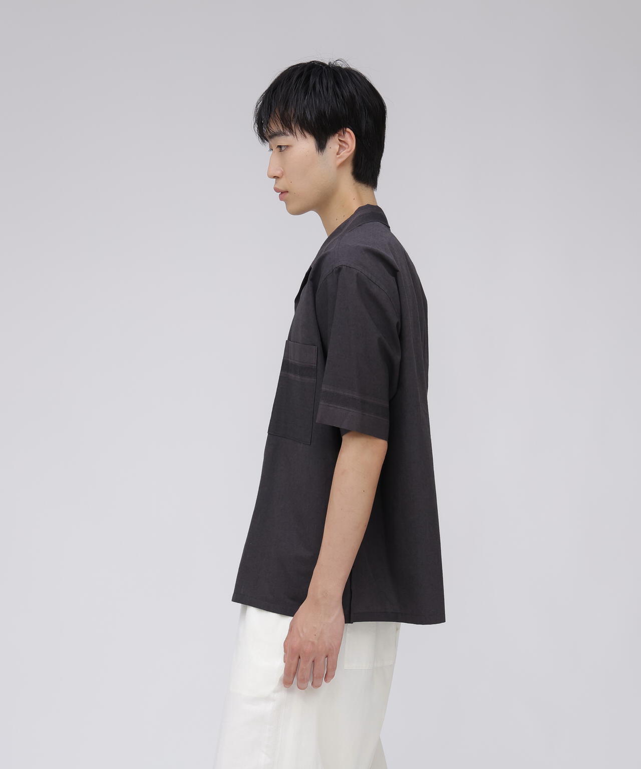 YLEVE / DOBBY STRIPE CHAMBRAY OPEN COLLAR SHIRT
