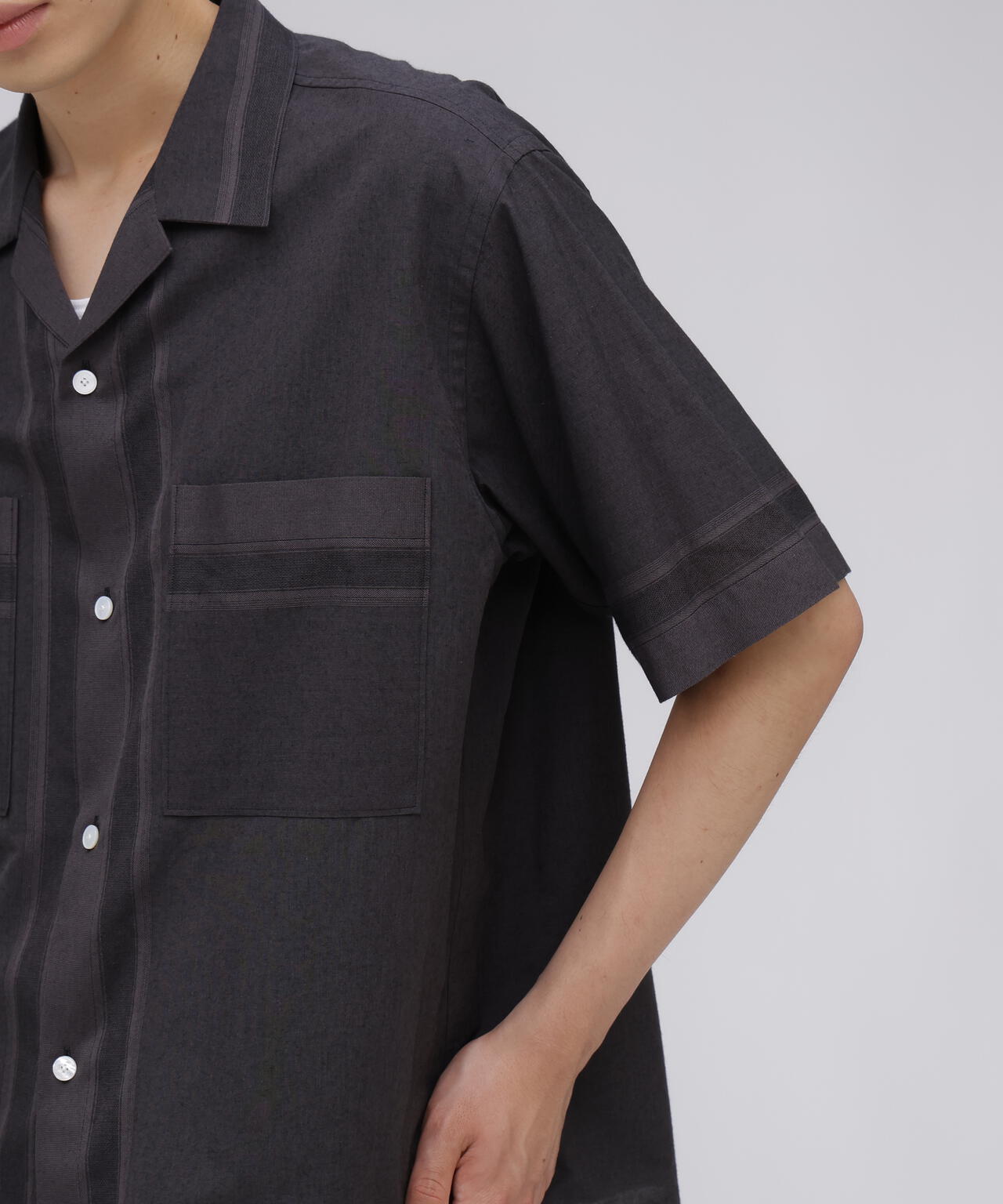 YLEVE / DOBBY STRIPE CHAMBRAY OPEN COLLAR SHIRT