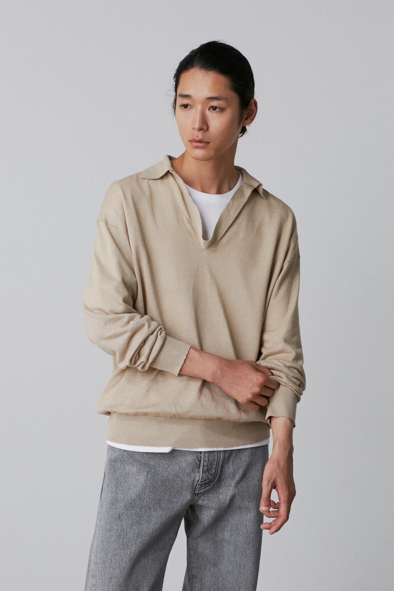 YLEVE / LINEN COTTON SKIPPER KNIT PULL OVER