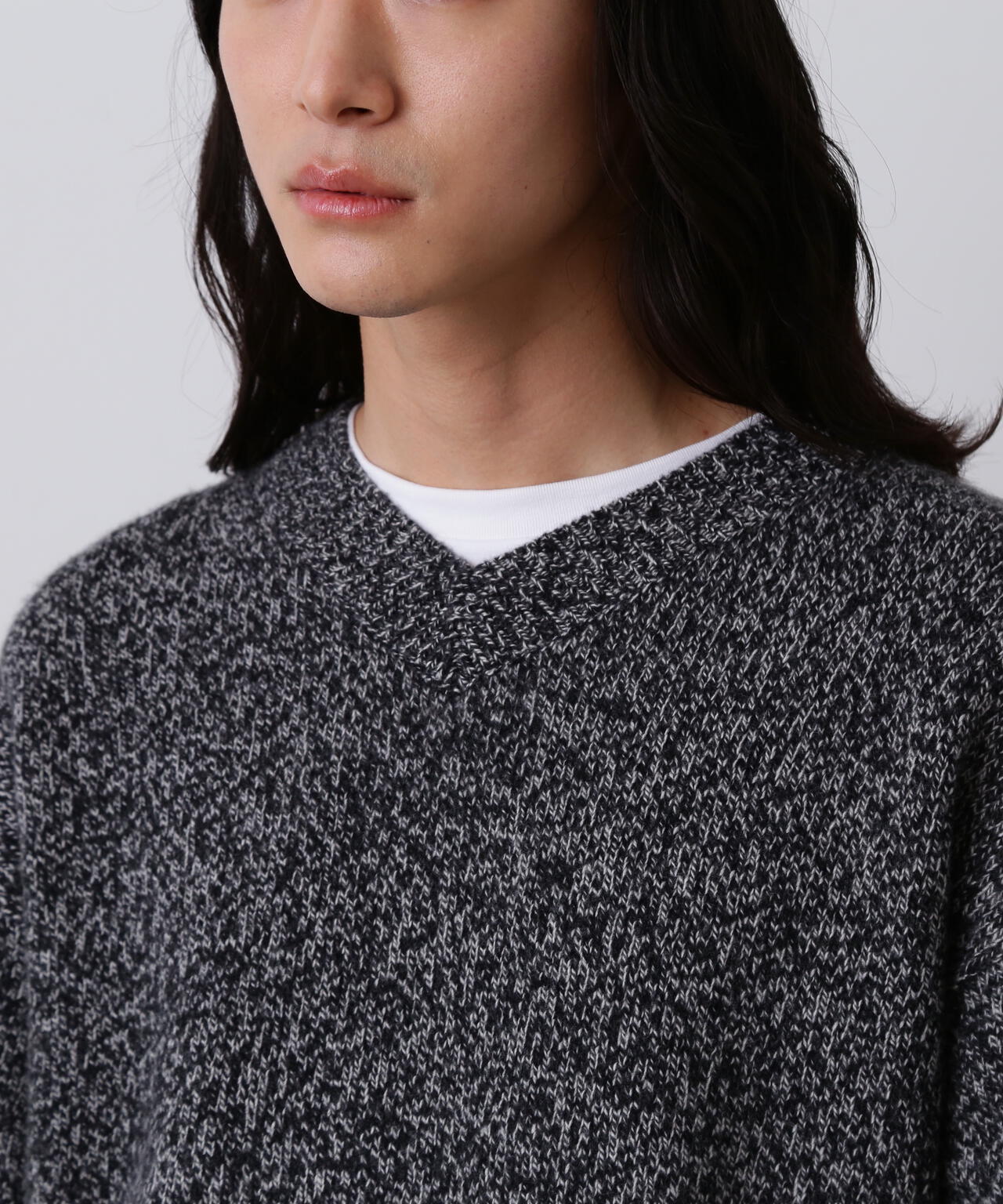 YLEVE / WOOL CASHMERE MELANGE KNIT V NECK PULL OVER