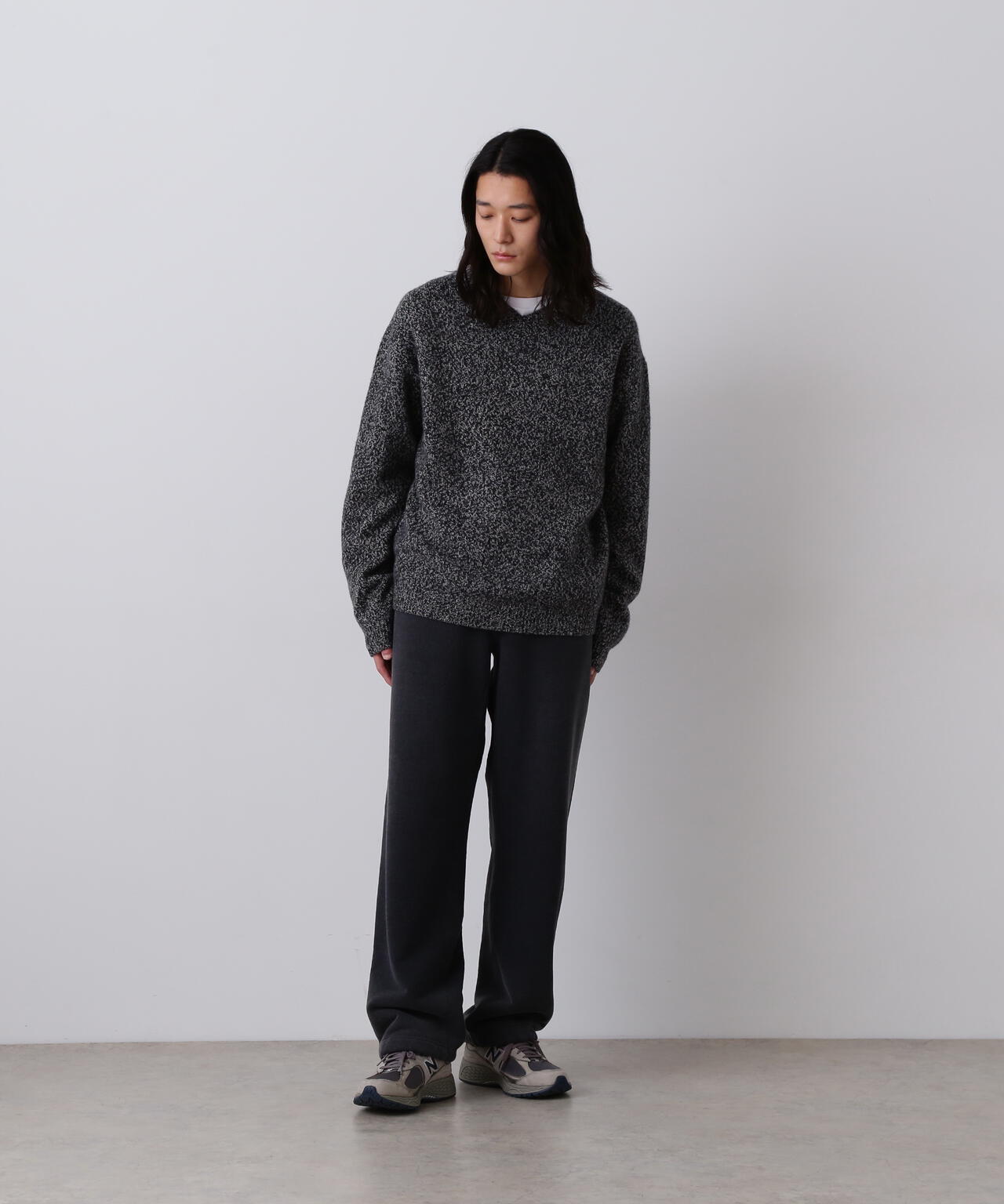 YLEVE / WOOL CASHMERE MELANGE KNIT V NECK PULL OVER