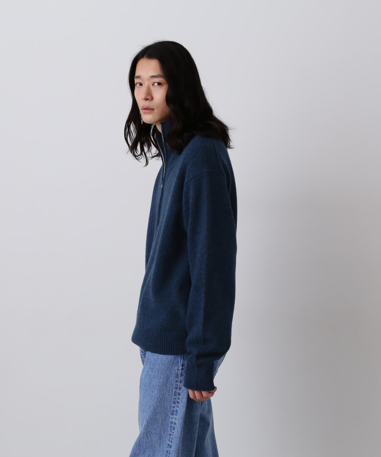 YLEVE / WOOL CASHMERE MELANGE KNIT HALF ZIP PULL OVER