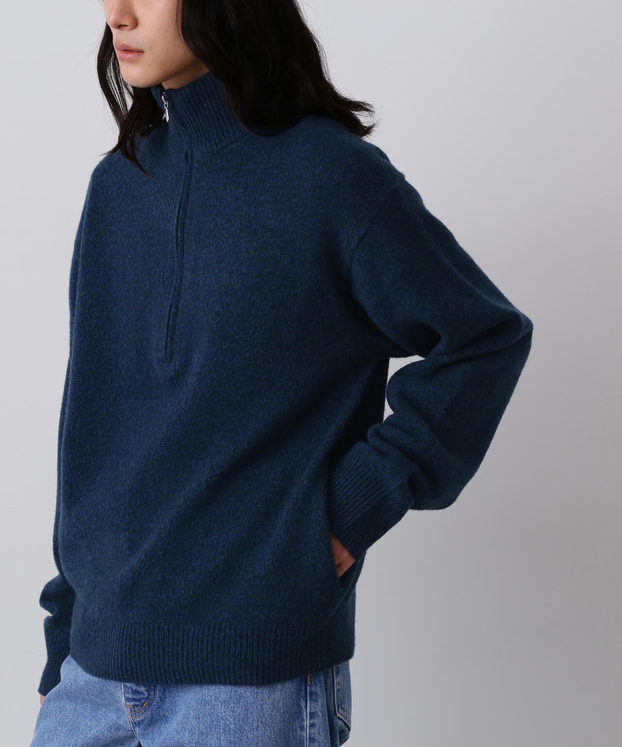 YLEVE / WOOL CASHMERE MELANGE KNIT HALF ZIP PULL OVER