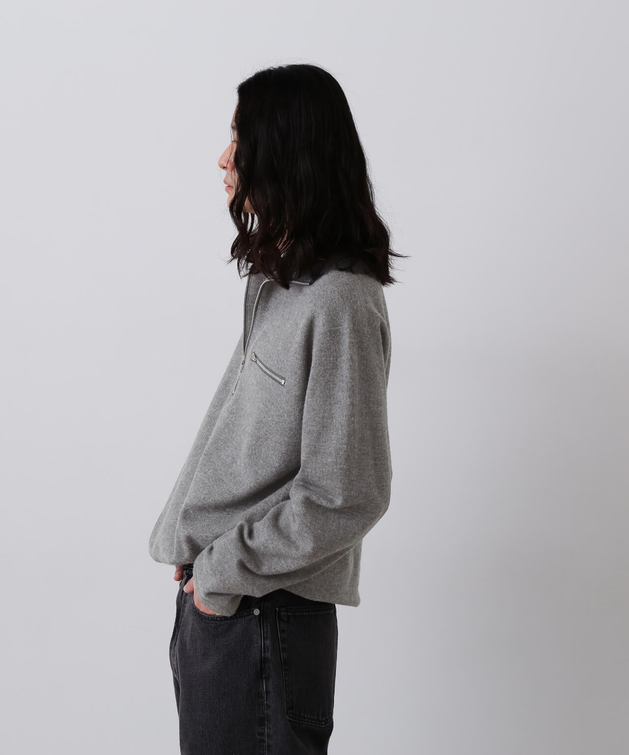 YLEVE / ULTRAFINE MERINO MILLED WOOL KNIT HALF ZIP PULL OVER