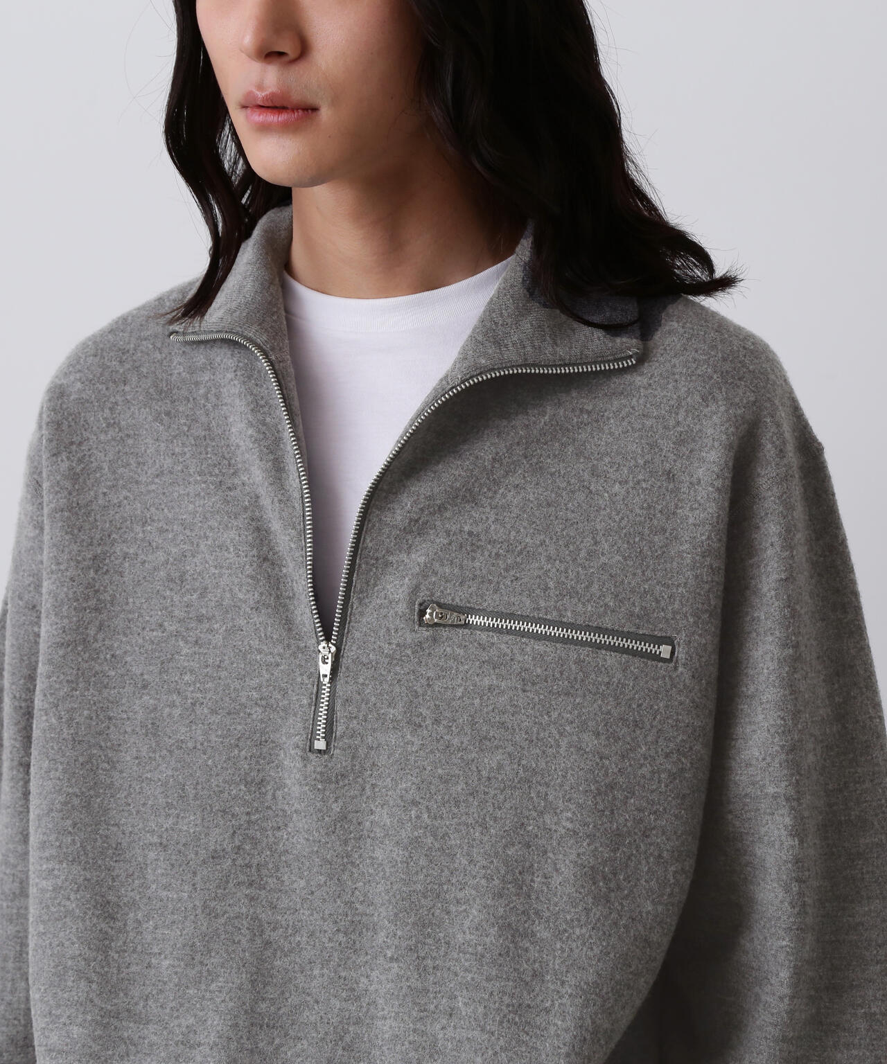 YLEVE / ULTRAFINE MERINO MILLED WOOL KNIT HALF ZIP PULL OVER