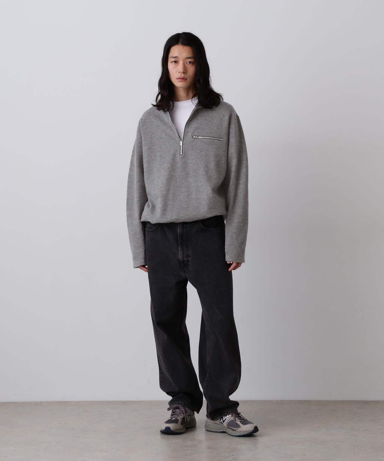 YLEVE / ULTRAFINE MERINO MILLED WOOL KNIT HALF ZIP PULL OVER