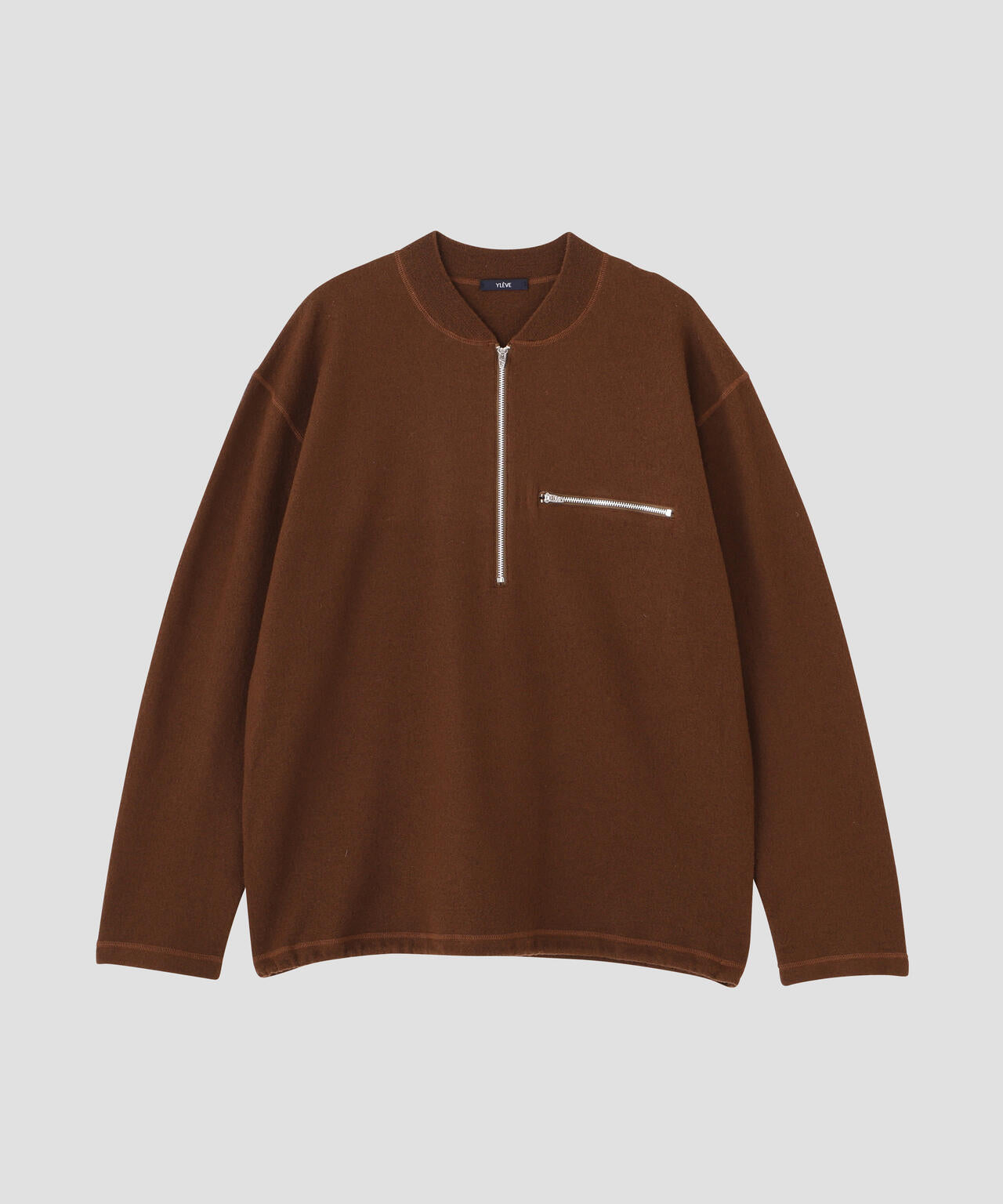 YLEVE / ULTRAFINE MERINO MILLED WOOL KNIT HALF-ZIP PULLOVER