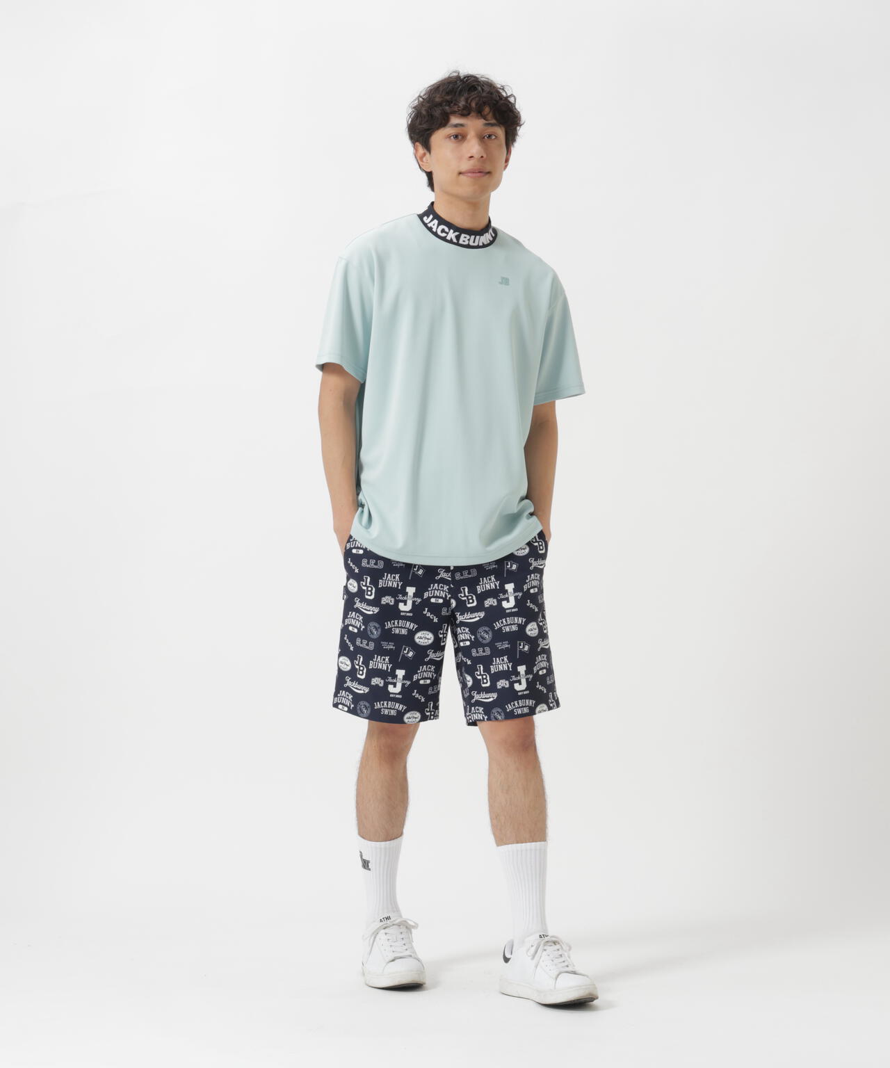 ロゴジャガード半袖モックネックカットソー