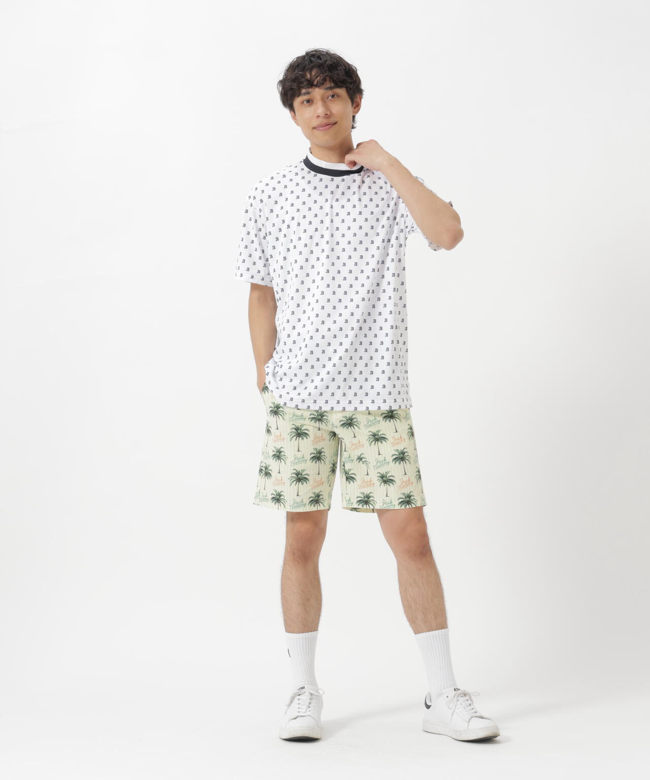 吸水速乾ロゴプリント半袖モックネックカットソー