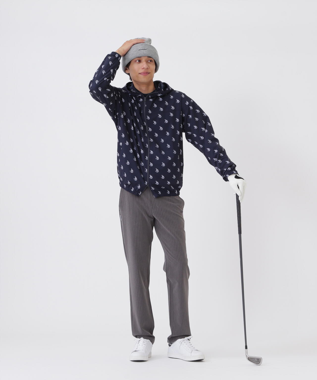 ゴシックロゴプリント裏メッシュフーディブルゾン (MENS)