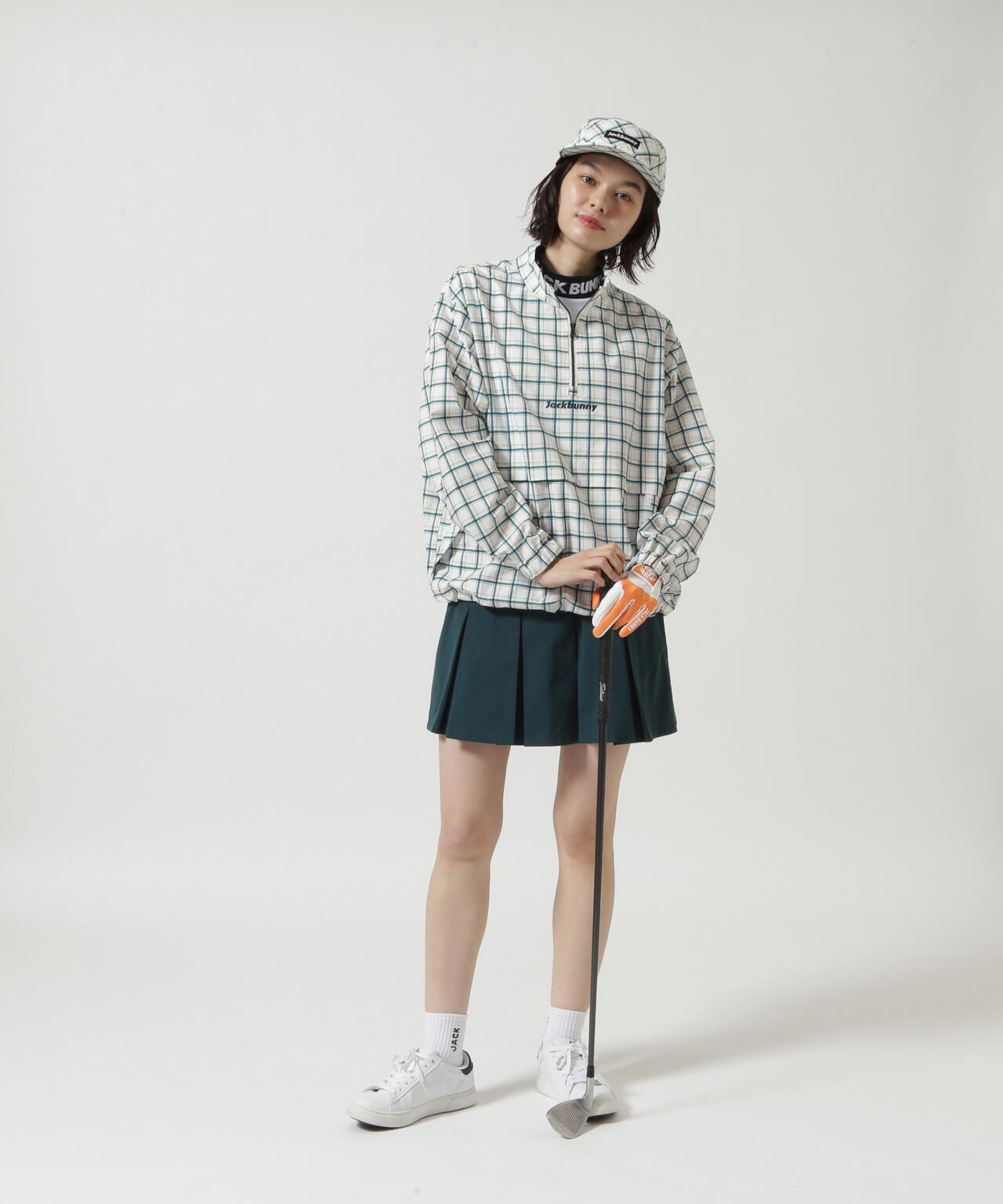 チェックプリント ハーフジップブルゾン