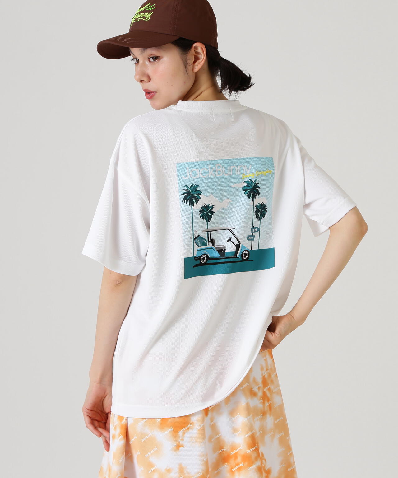 PEバックメッシュ半袖プリントTシャツ
