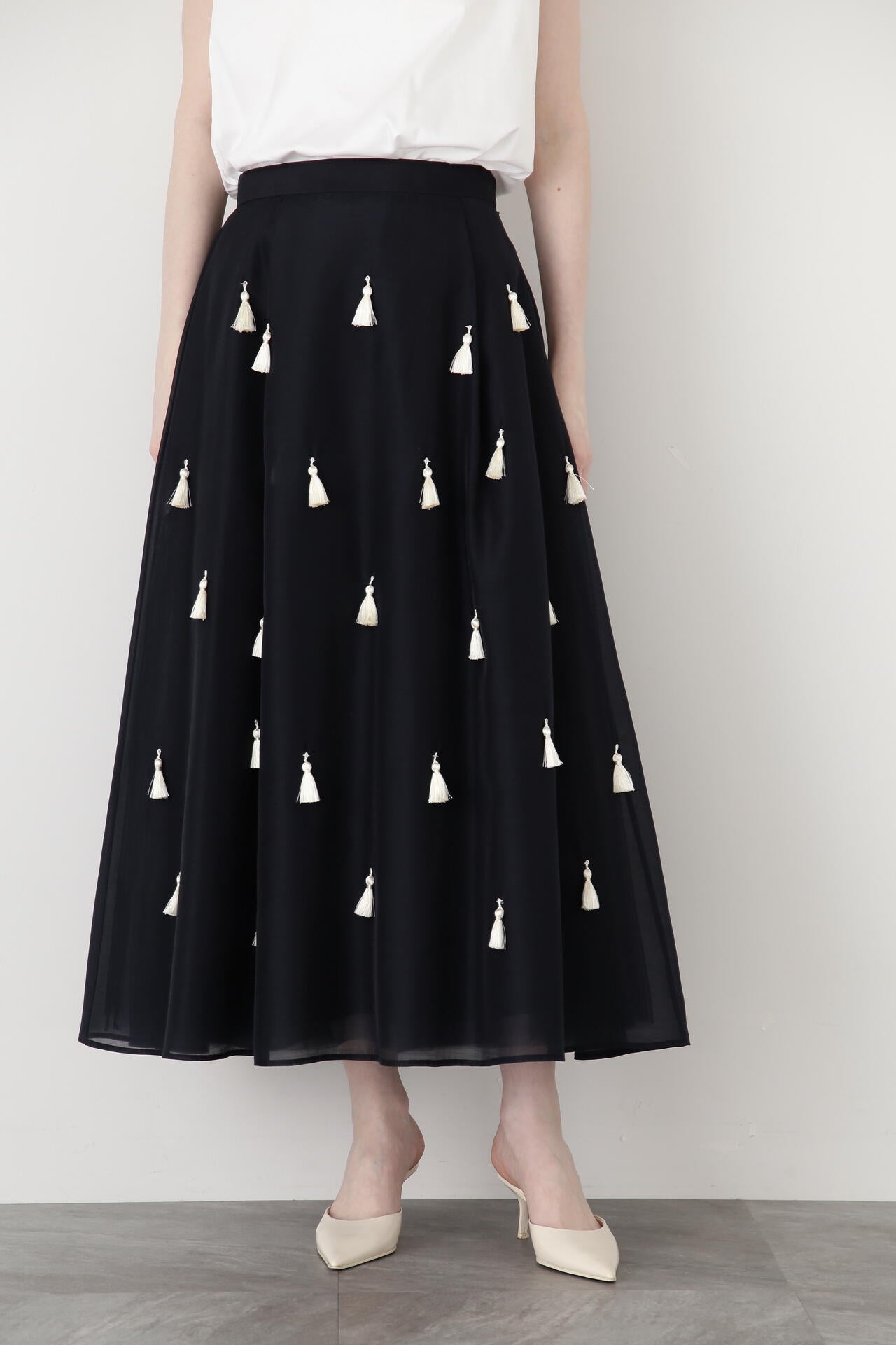 Sheer Organdy Tassel Skirt