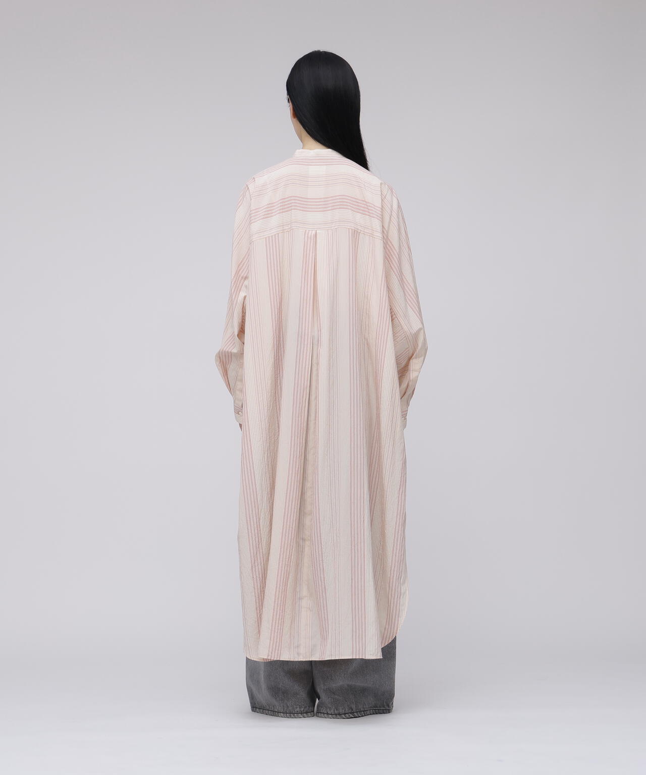 quitan / COTTON SILK 'STRIKE-OFF' STRIPE AO DAÏ LONG BAND COLLAR SHIRT
