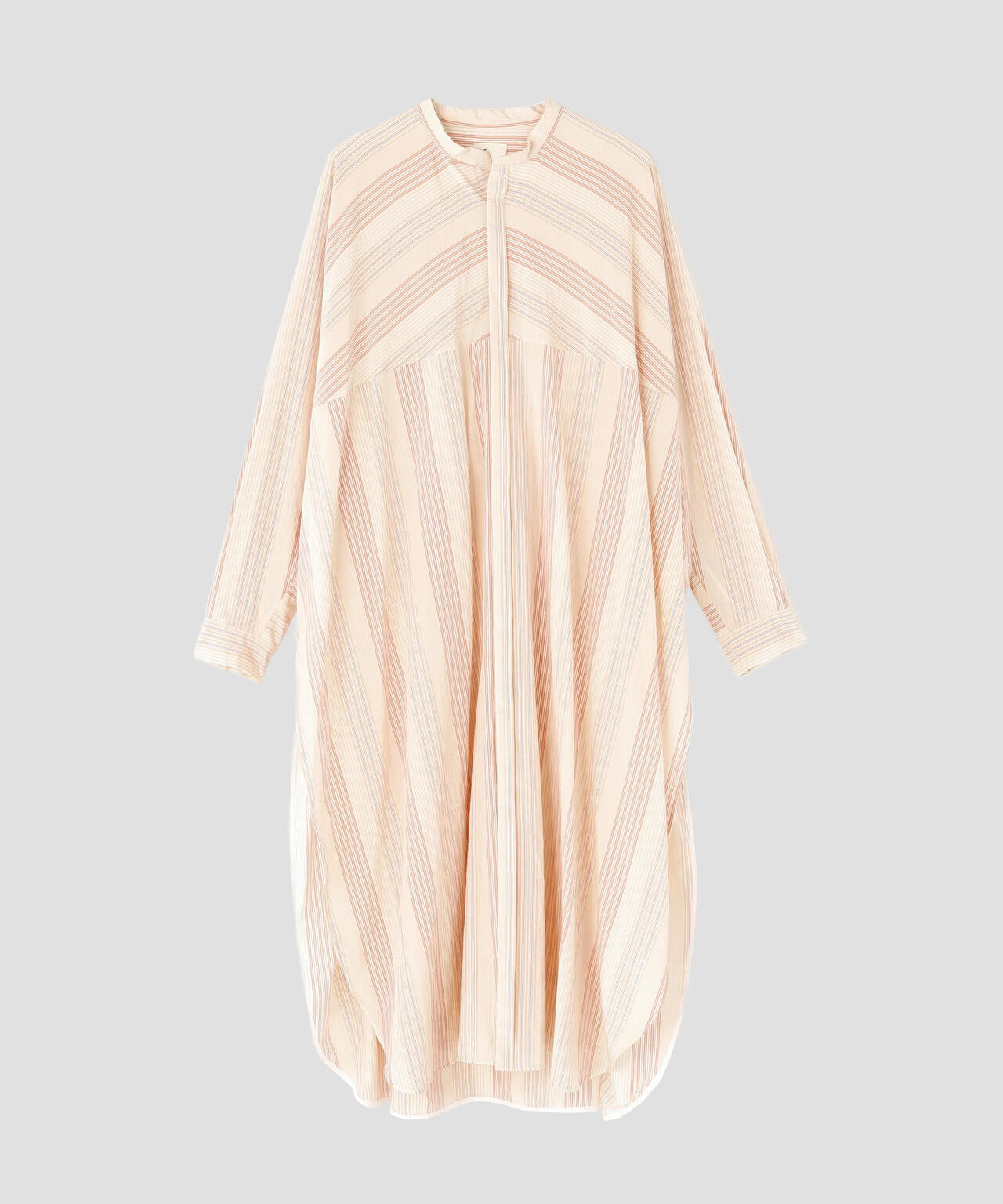 quitan / COTTON SILK 'STRIKE-OFF' STRIPE AO DAÏ LONG BAND COLLAR SHIRT