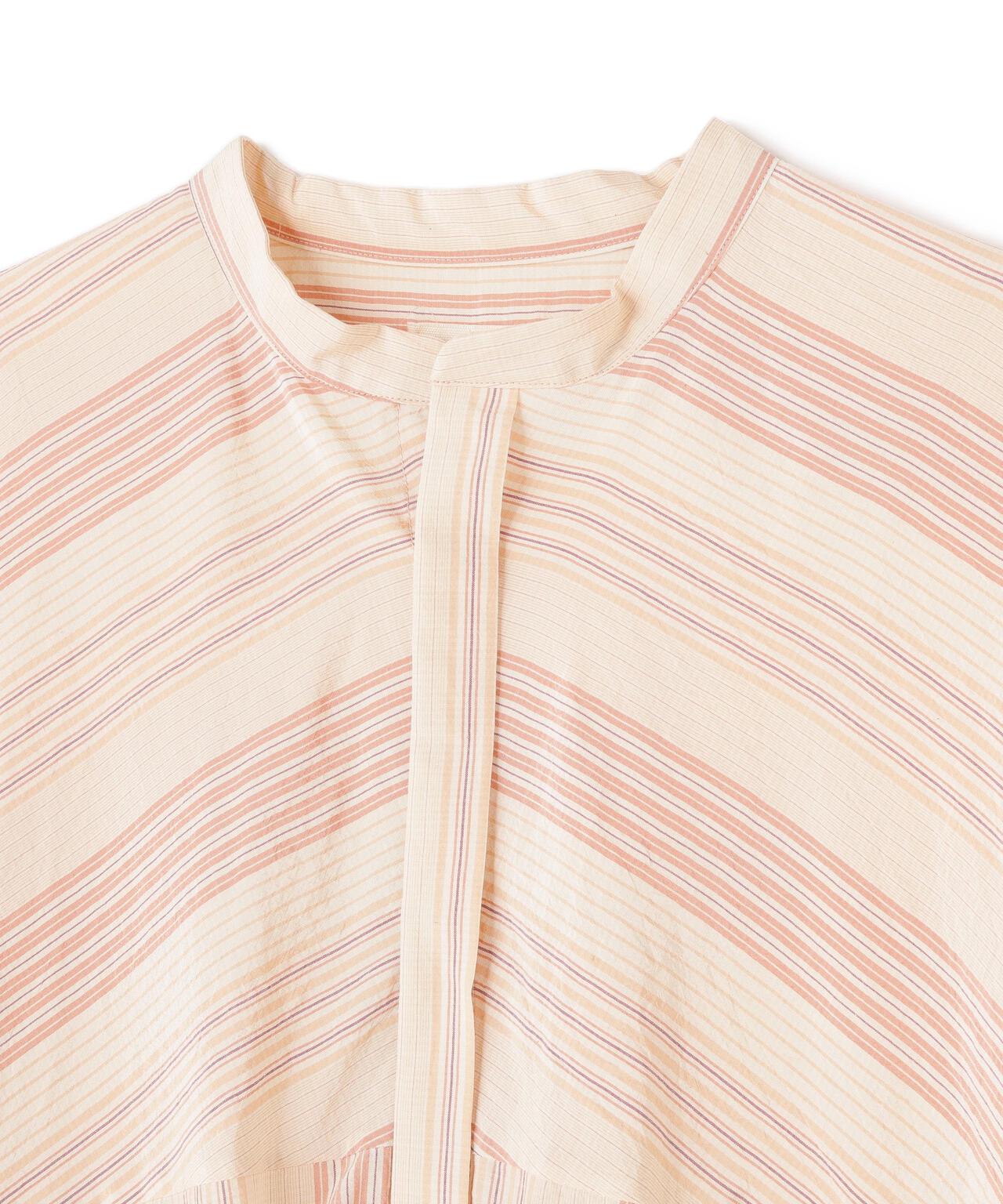 quitan / COTTON SILK 'STRIKE-OFF' STRIPE AO DAÏ LONG BAND COLLAR SHIRT