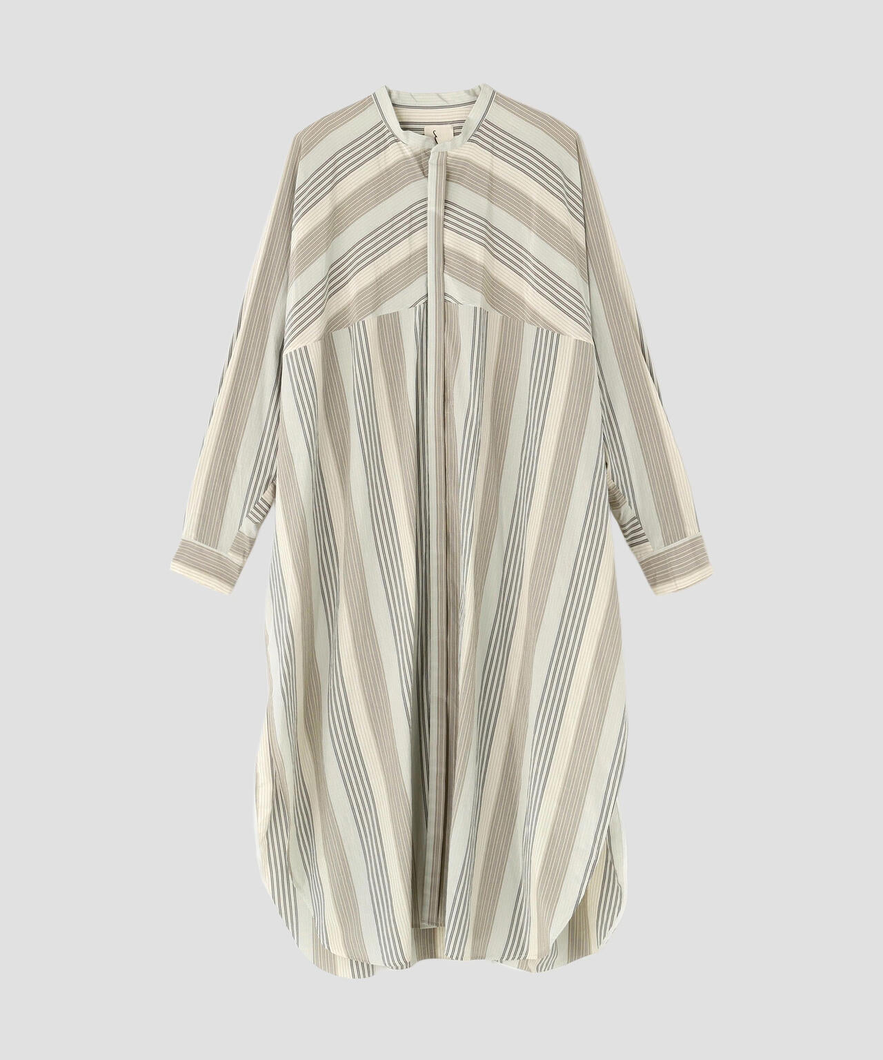 quitan / COTTON SILK 'STRIKE-OFF' STRIPE AO DAÏ LONG BAND COLLAR SHIRT
