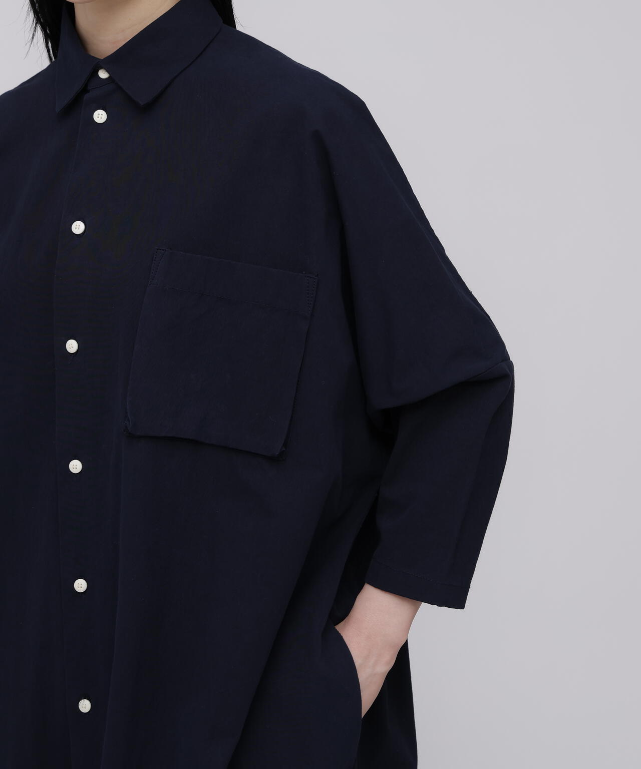 quitan / COTTON WEATHER CLOTH BALLOON SHIRT DRESS