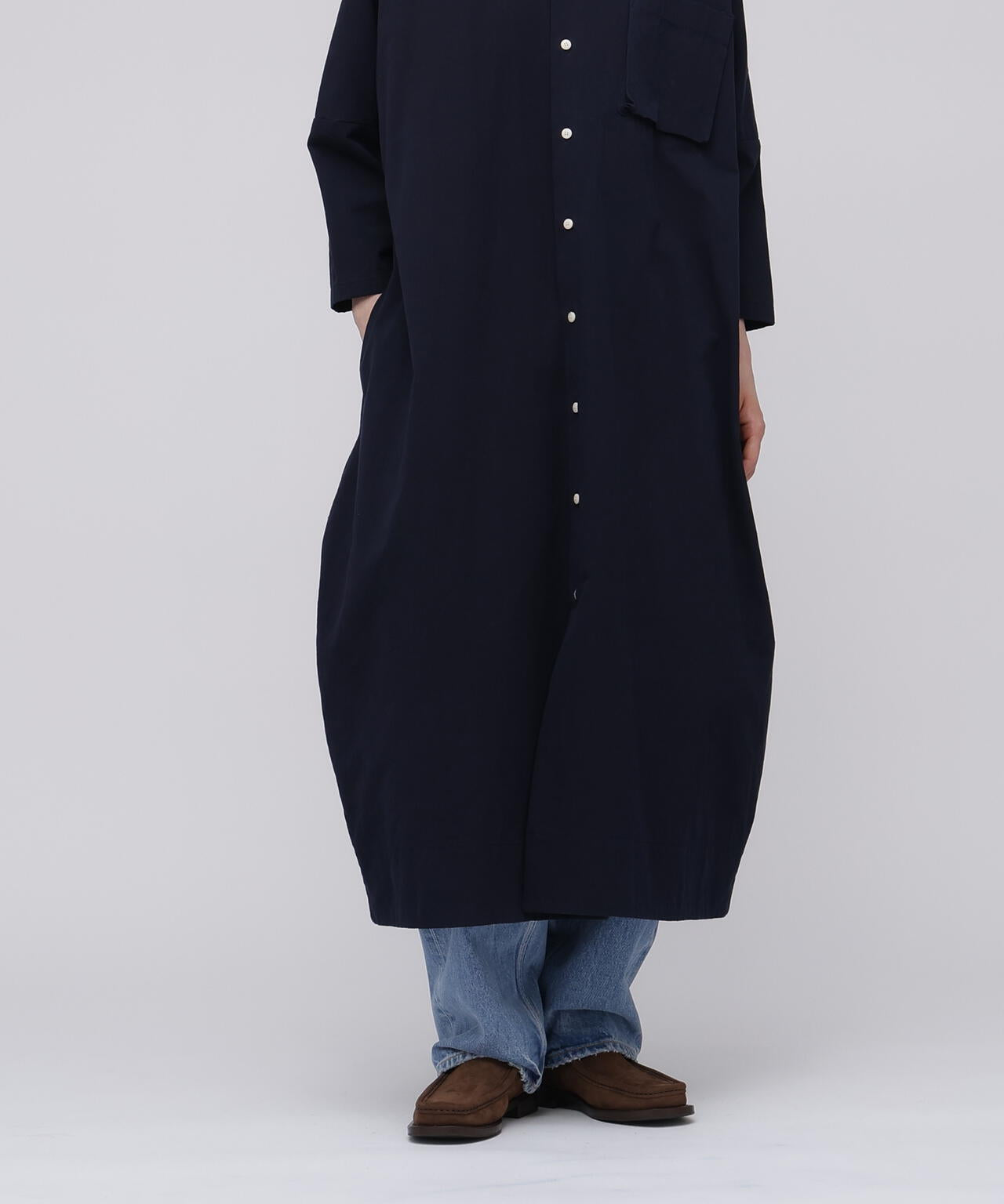 quitan / COTTON WEATHER CLOTH BALLOON SHIRT DRESS