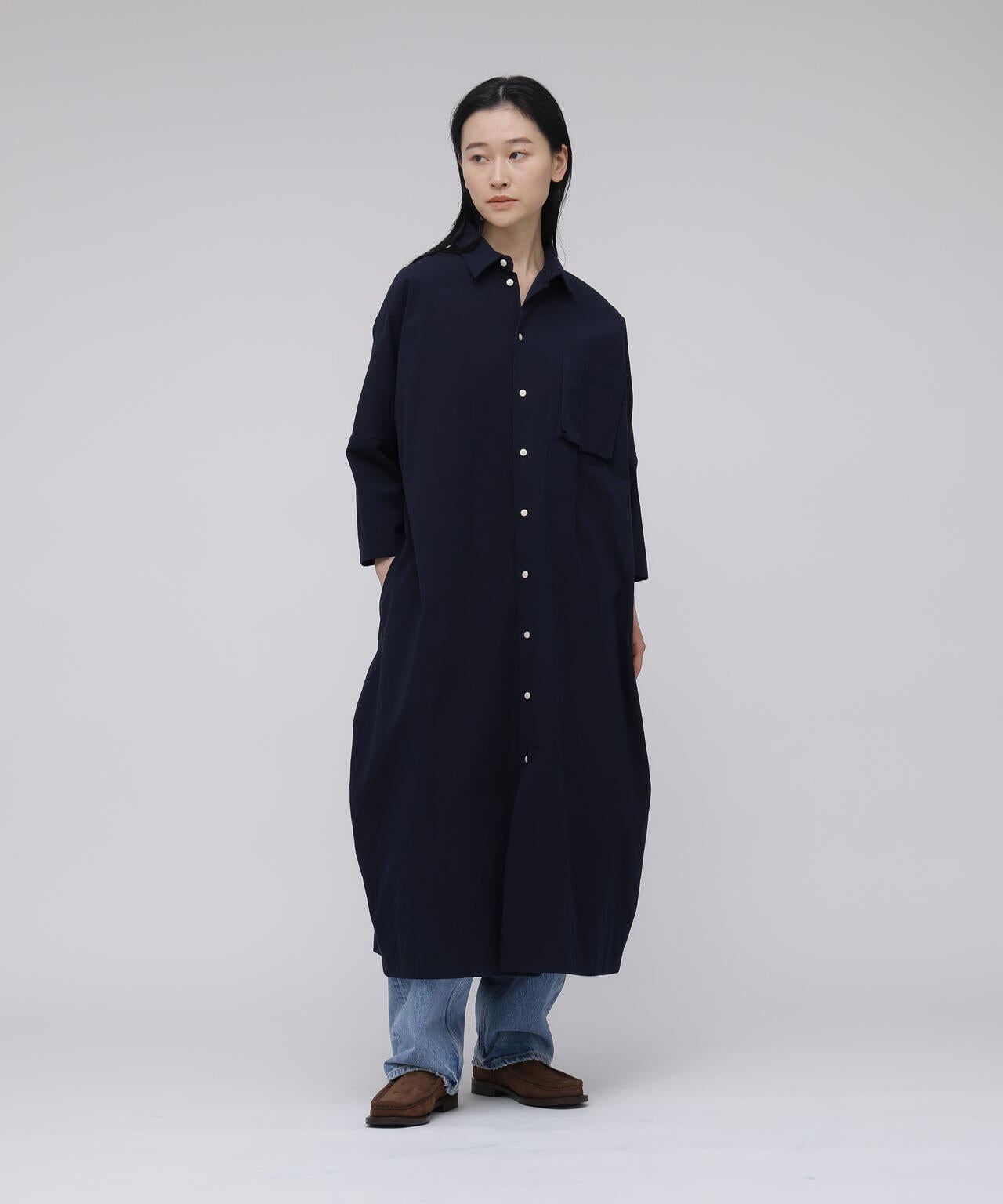 quitan / COTTON WEATHER CLOTH BALLOON SHIRT DRESS