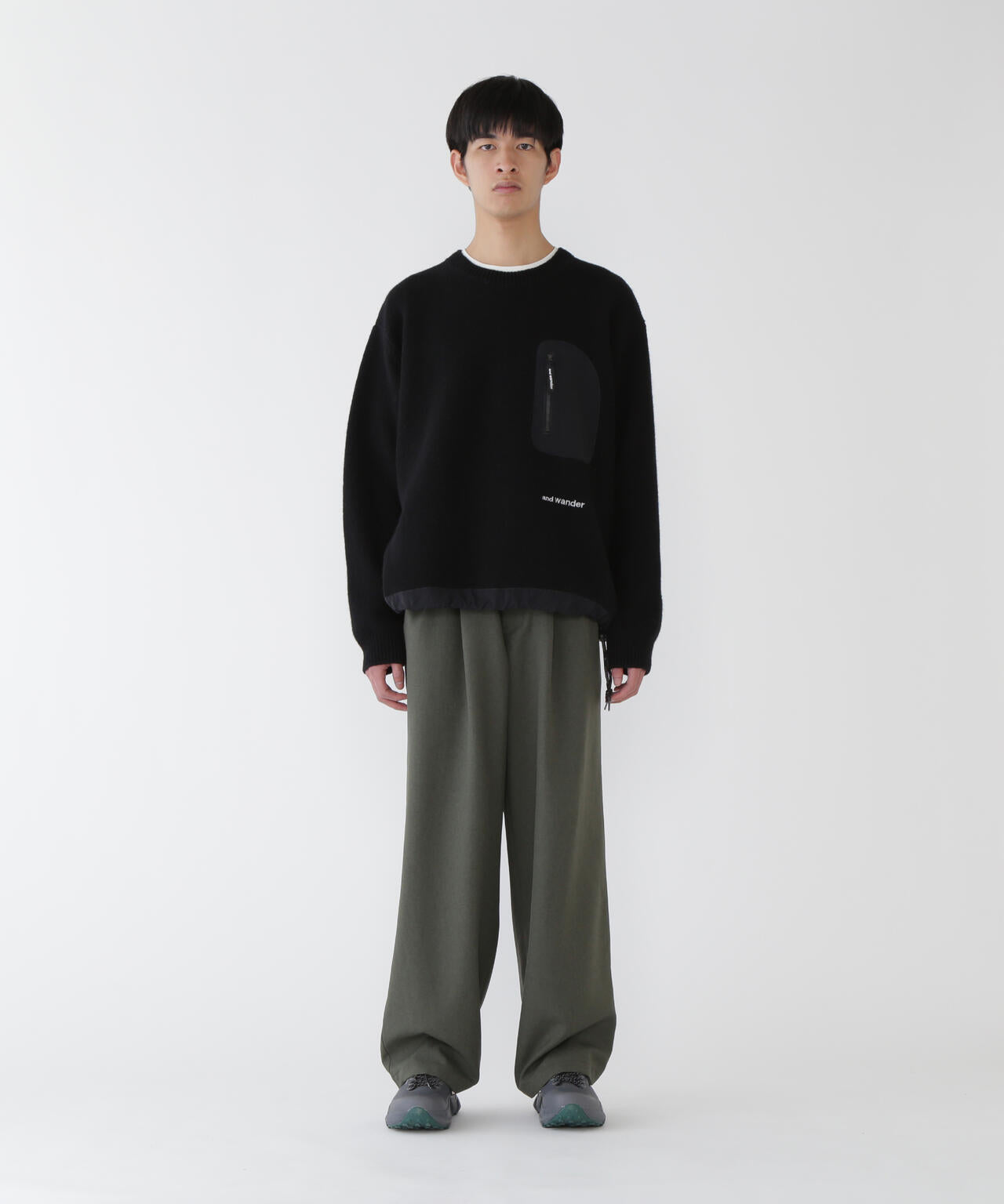 PE melange twill wide pants