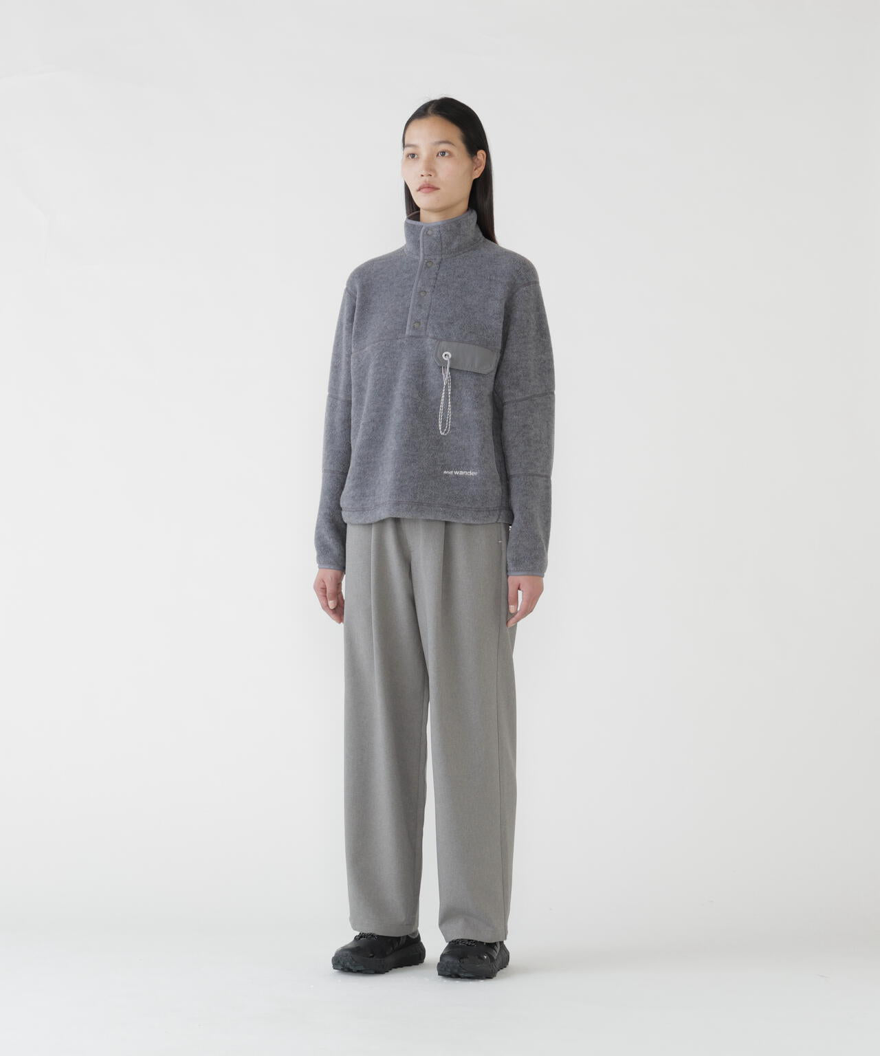 PE melange twill wide pants