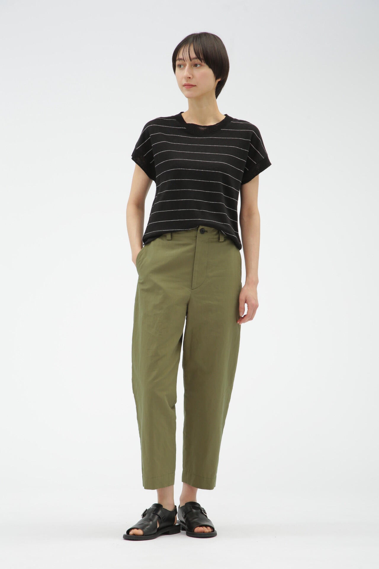 PLAIN WEAVE COTTON LINEN TROUSERS