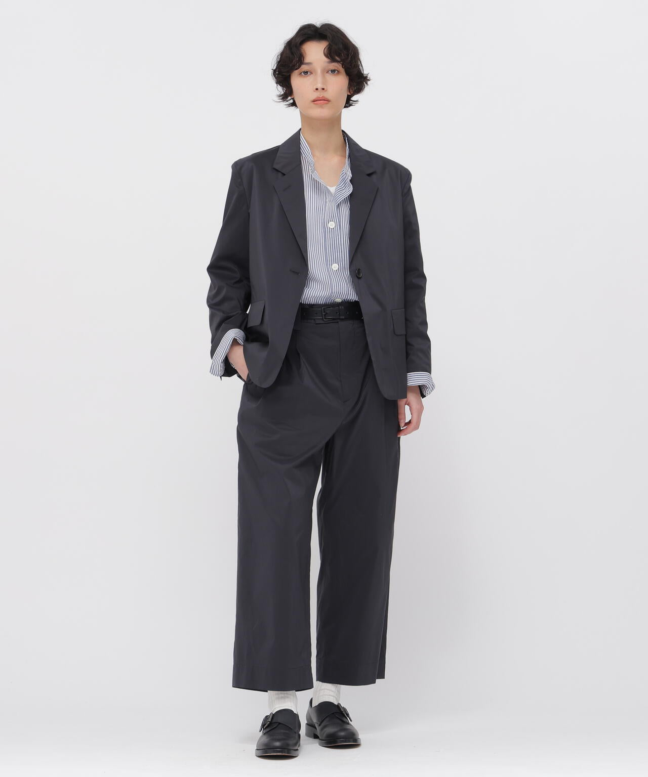 FINE STRIPE COTTON SILK TROUSERS