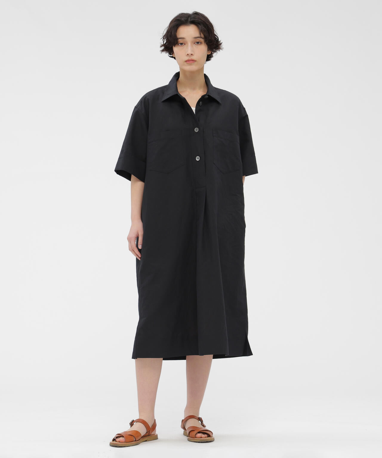 COTTON LINEN PLAIN WEAVE DRESS