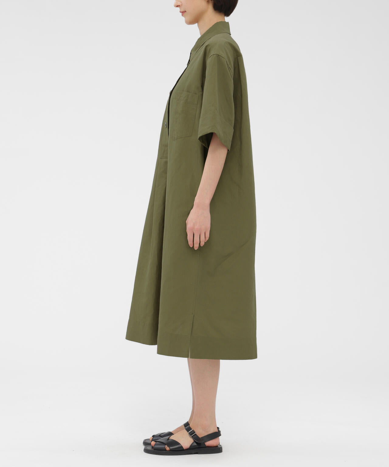 COTTON LINEN PLAIN WEAVE DRESS