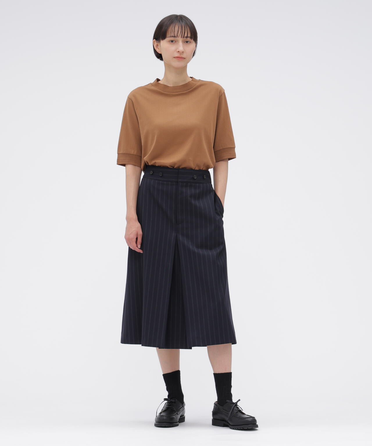 WIDE STRIPE WOOL SKIRT
