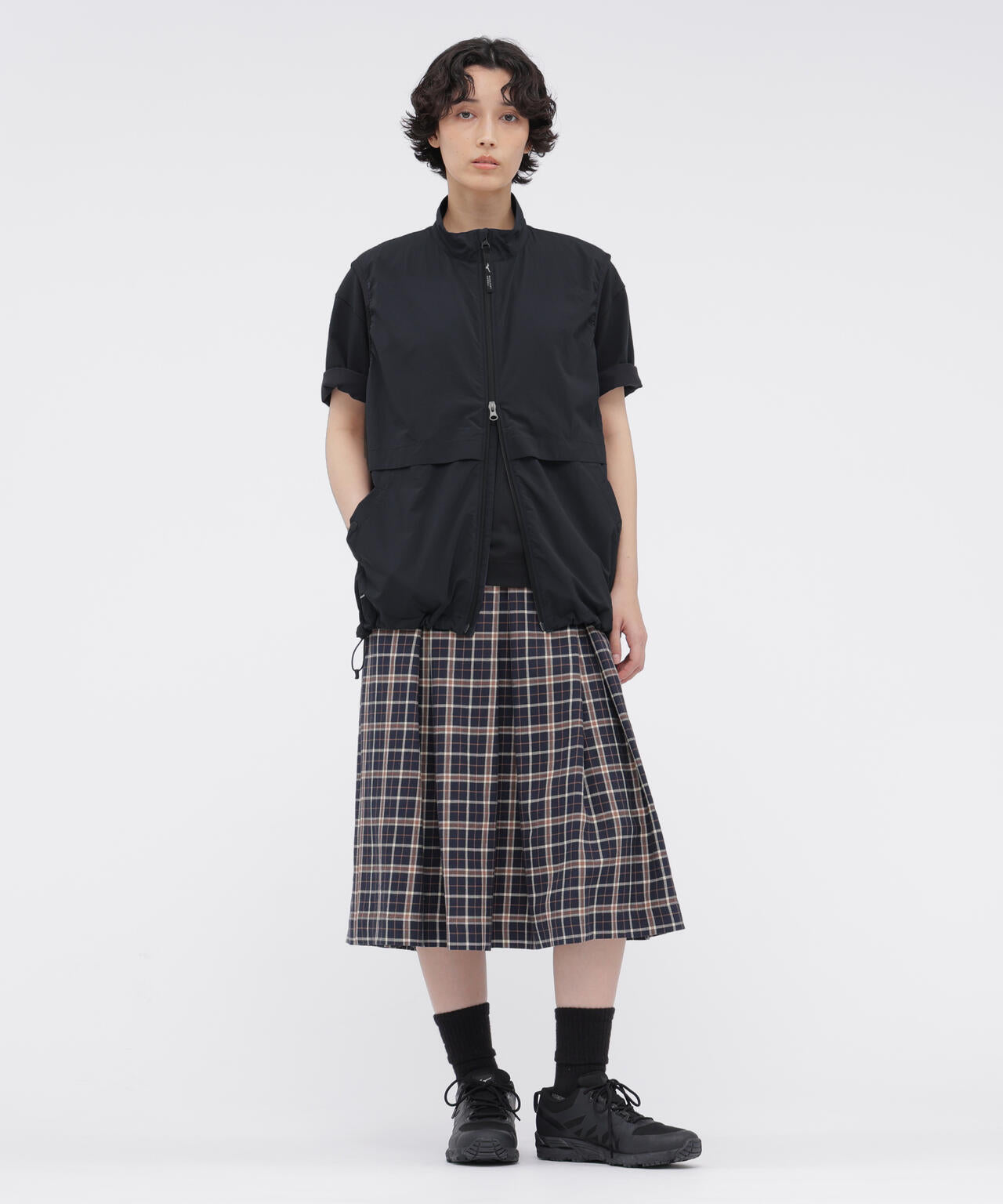 WOOL LINEN CHECK SKIRT