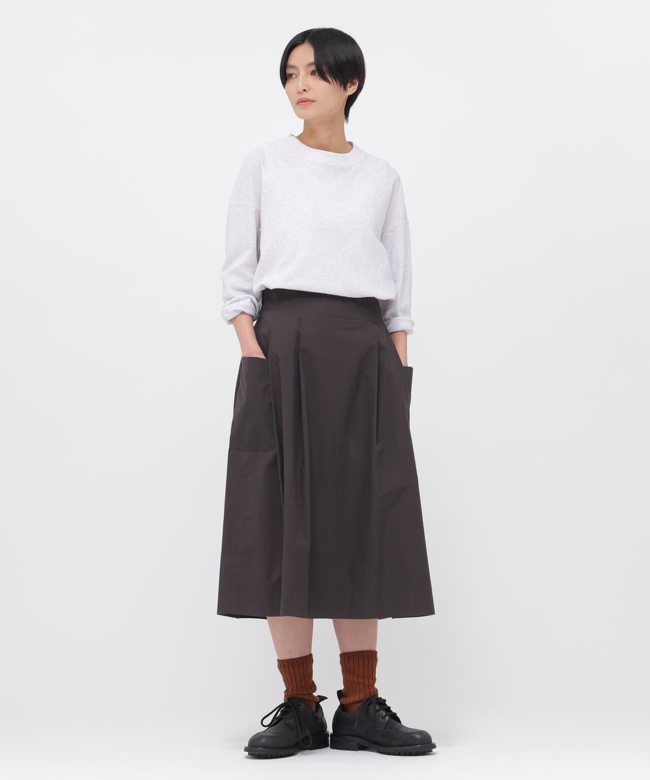 WASHED COTTON POPLIN SKIRT