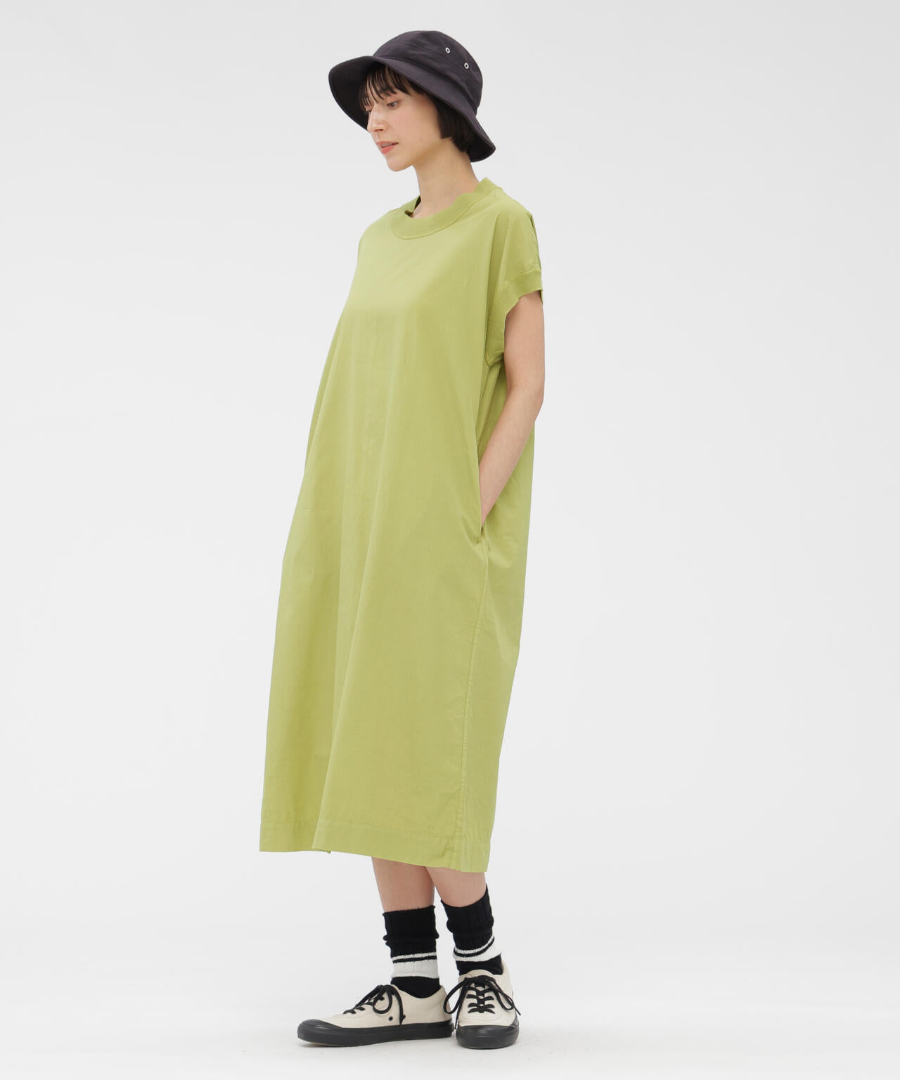 GARMENT DYED COTTON POPLIN DRESS