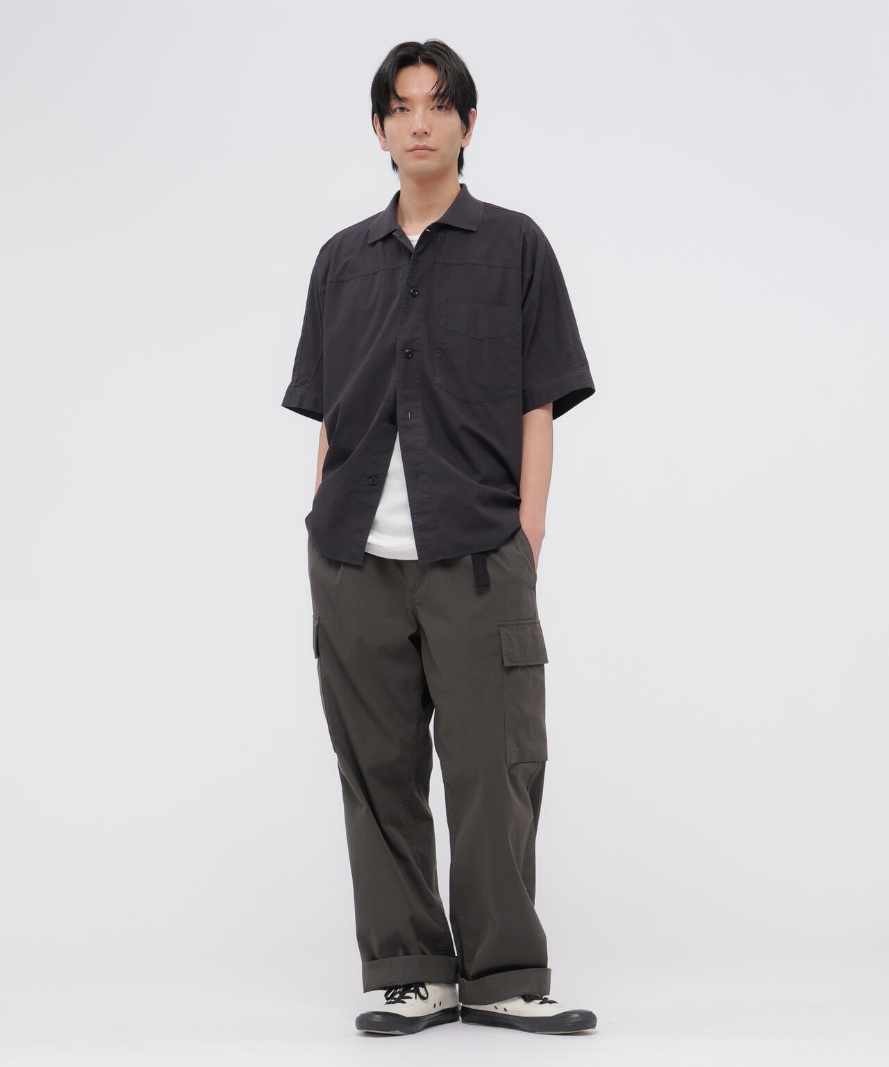 WASHED COTTON NYLON TROUSERS