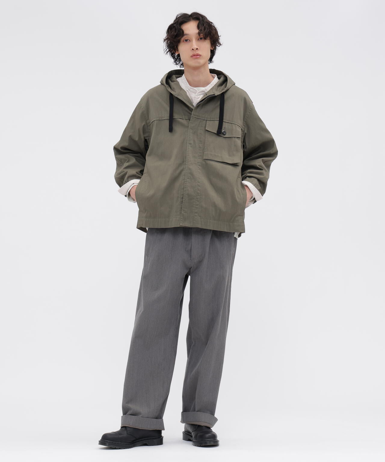 WOOL COTTON TWILL TROUSERS