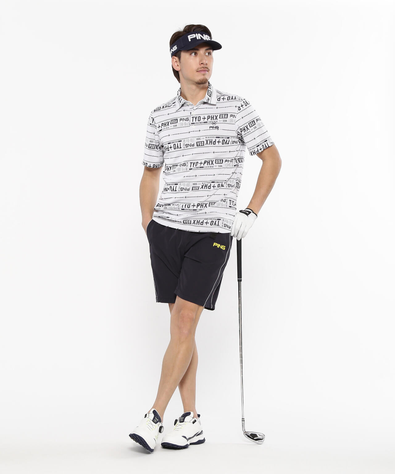 【PING APPAREL】チケット柄ジャガード半袖ポロシャツ ＜NATIVE＞ (MENS)