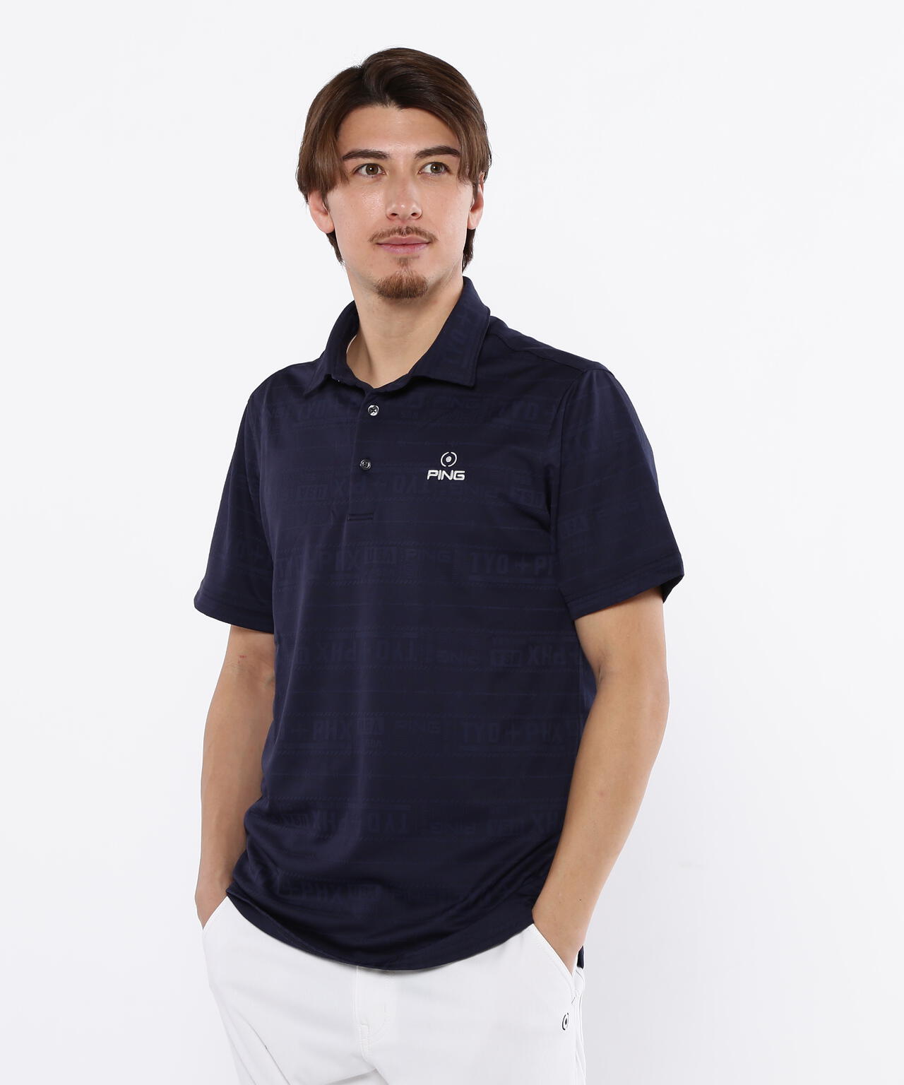 【PING APPAREL】チケット柄ジャガード半袖ポロシャツ ＜NATIVE＞ (MENS)