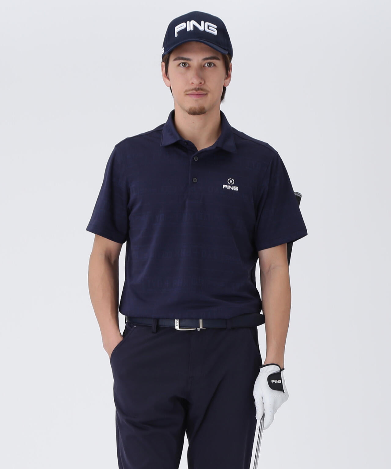 【PING APPAREL】チケット柄ジャガード半袖ポロシャツ ＜NATIVE＞ (MENS)