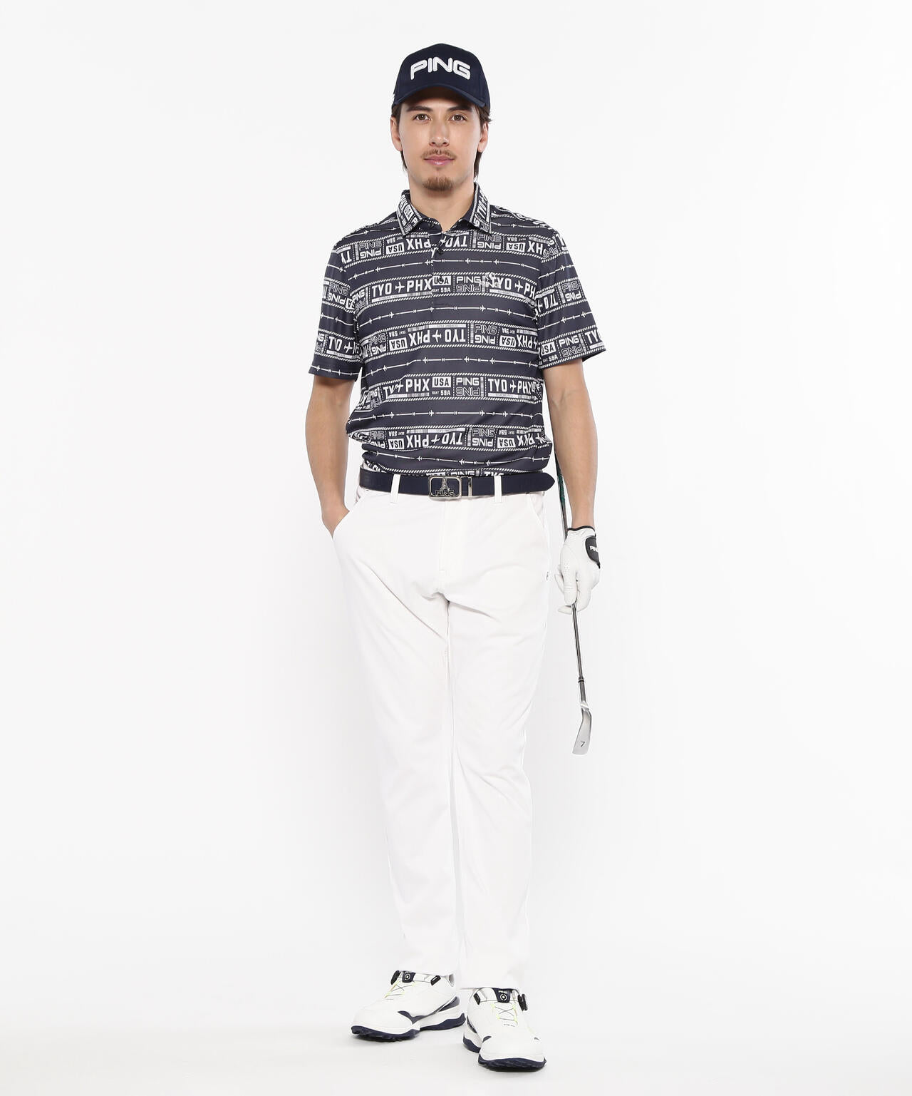 【PING APPAREL】チケット柄ジャガード半袖ポロシャツ ＜NATIVE＞ (MENS)