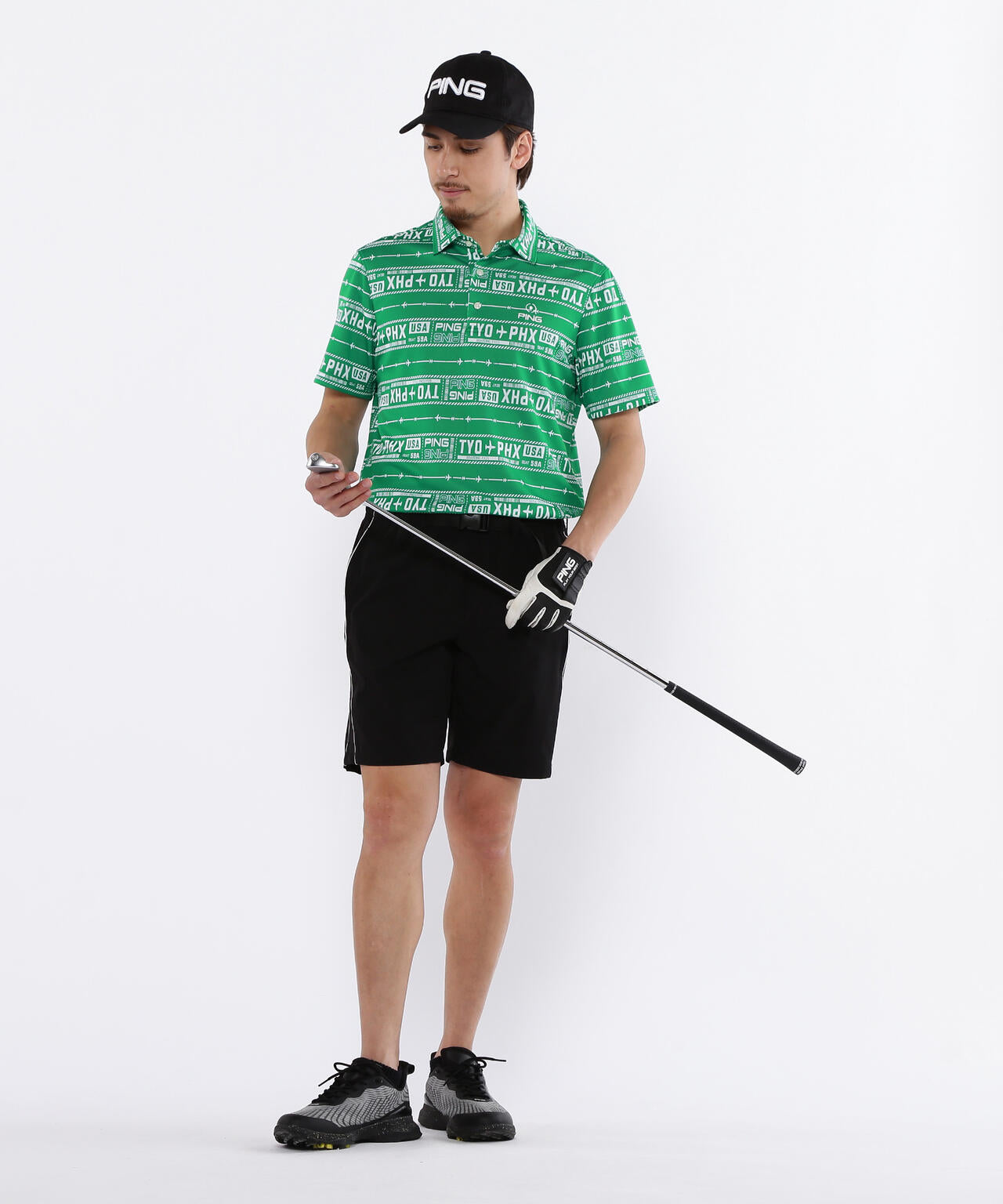 【PING APPAREL】チケット柄ジャガード半袖ポロシャツ ＜NATIVE＞ (MENS)