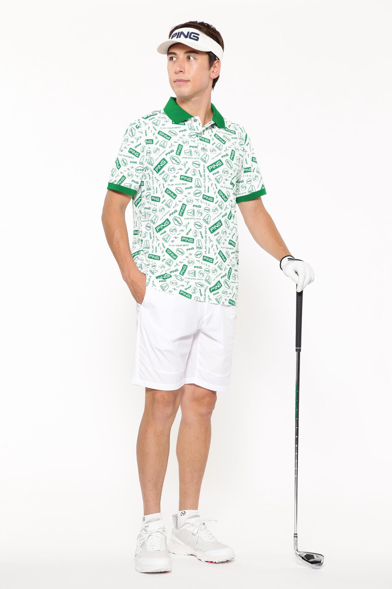 【PING APPAREL】総柄プリント半袖ポロシャツ ＜NATIVE＞ (MENS)
