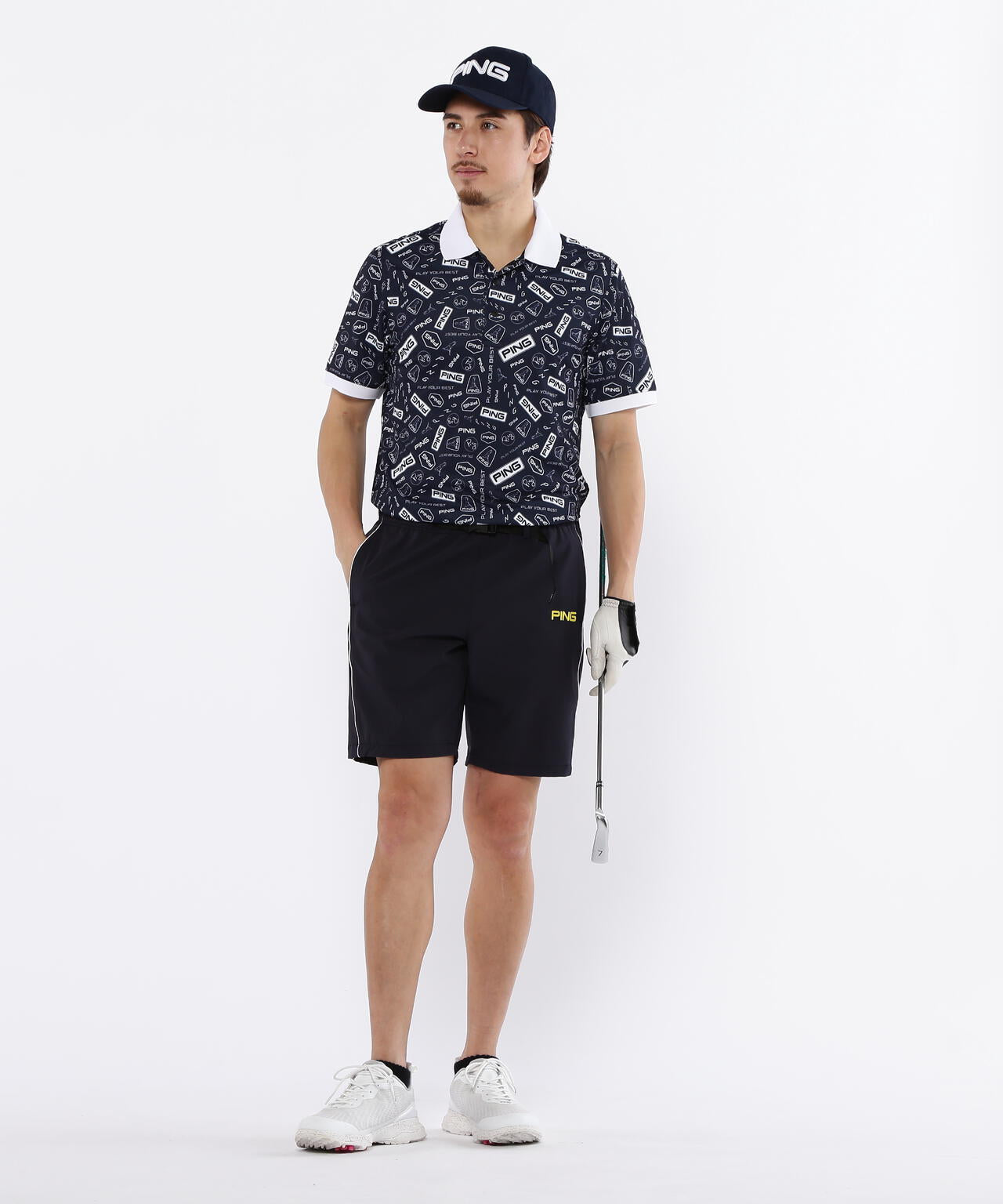 【PING APPAREL】総柄プリント半袖ポロシャツ ＜NATIVE＞ (MENS)