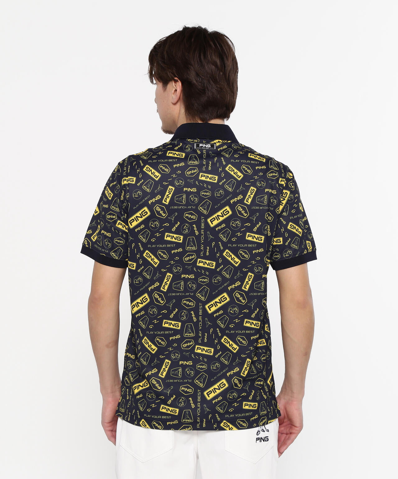 【PING APPAREL】総柄プリント半袖ポロシャツ ＜NATIVE＞ (MENS)
